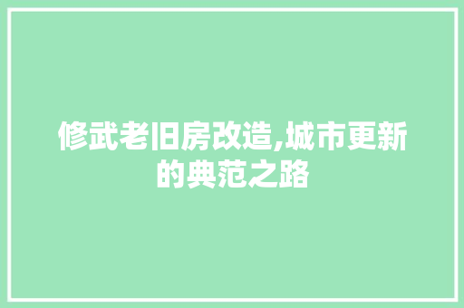 修武老旧房改造,城市更新的典范之路