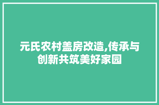 元氏农村盖房改造,传承与创新共筑美好家园