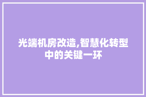 光端机房改造,智慧化转型中的关键一环