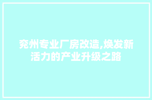 兖州专业厂房改造,焕发新活力的产业升级之路