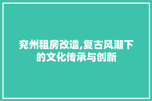 兖州租房改造,复古风潮下的文化传承与创新