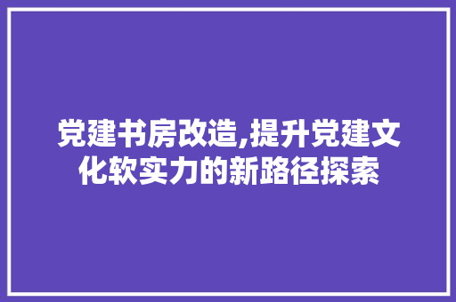 党建书房改造,提升党建文化软实力的新路径探索