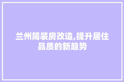 兰州简装房改造,提升居住品质的新趋势