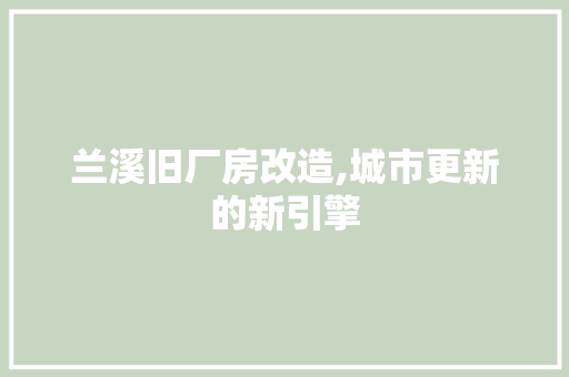 兰溪旧厂房改造,城市更新的新引擎