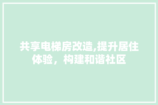 共享电梯房改造,提升居住体验，构建和谐社区