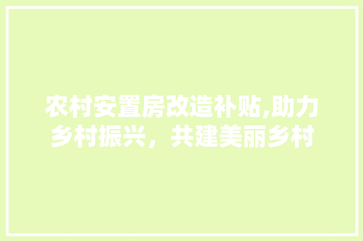 农村安置房改造补贴,助力乡村振兴，共建美丽乡村