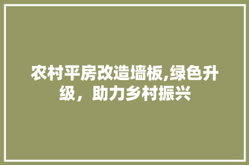 农村平房改造墙板,绿色升级，助力乡村振兴