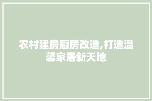 农村建房厨房改造,打造温馨家居新天地