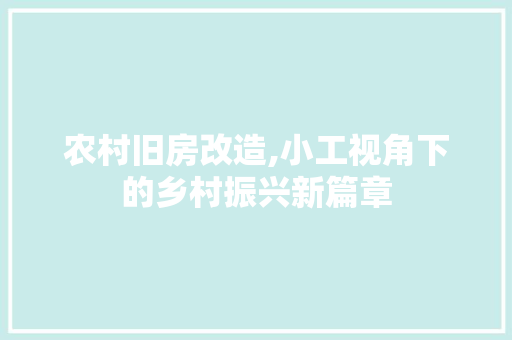 农村旧房改造,小工视角下的乡村振兴新篇章