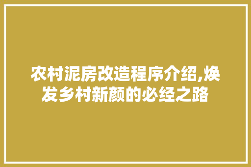 农村泥房改造程序介绍,焕发乡村新颜的必经之路