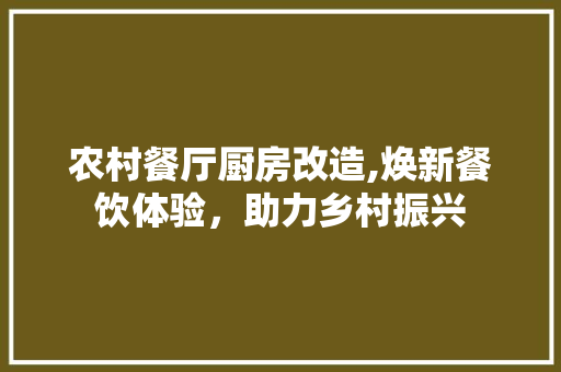 农村餐厅厨房改造,焕新餐饮体验，助力乡村振兴