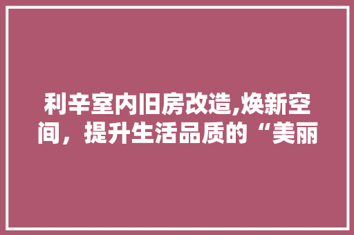利辛室内旧房改造,焕新空间，提升生活品质的“美丽转身” 装修攻略