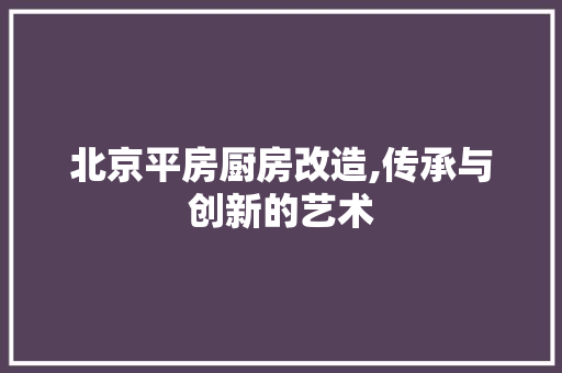 北京平房厨房改造,传承与创新的艺术