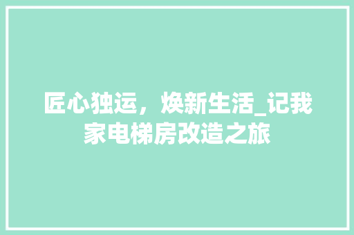 匠心独运，焕新生活_记我家电梯房改造之旅