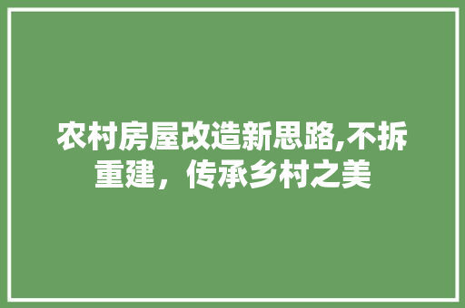 农村房屋改造新思路,不拆重建，传承乡村之美