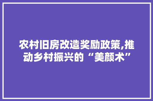 农村旧房改造奖励政策,推动乡村振兴的“美颜术”