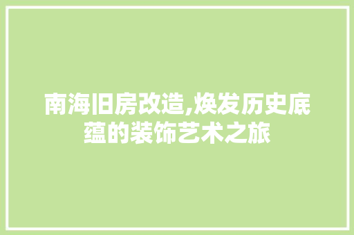南海旧房改造,焕发历史底蕴的装饰艺术之旅