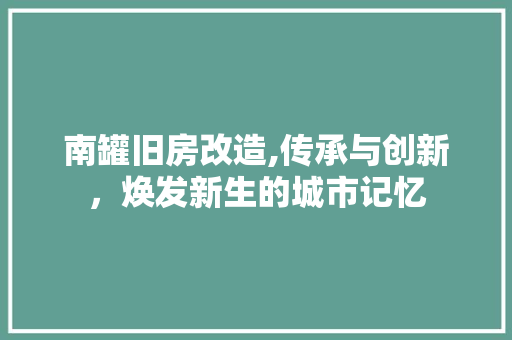 南罐旧房改造,传承与创新，焕发新生的城市记忆