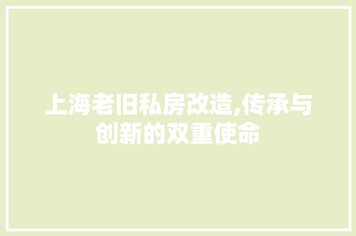 上海老旧私房改造,传承与创新的双重使命