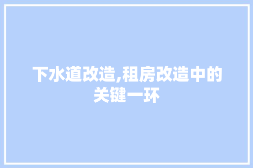 下水道改造,租房改造中的关键一环