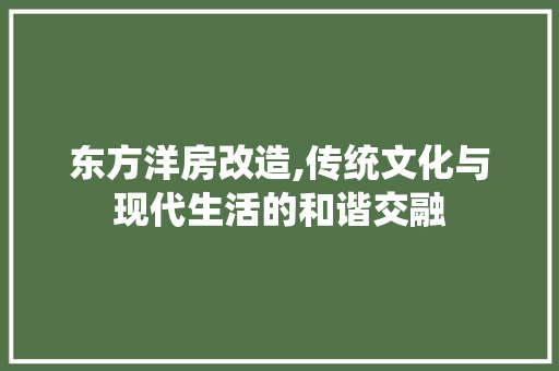 东方洋房改造,传统文化与现代生活的和谐交融