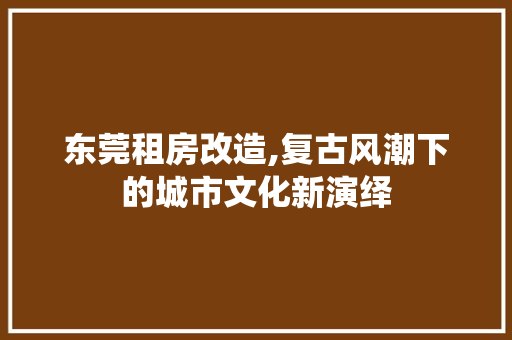 东莞租房改造,复古风潮下的城市文化新演绎