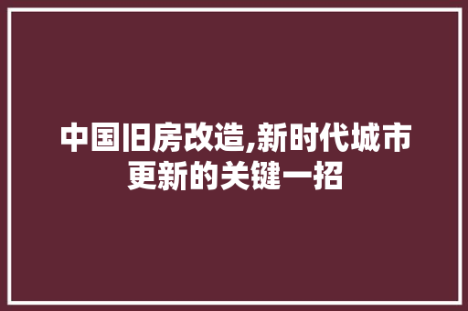 中国旧房改造,新时代城市更新的关键一招 庭院装修