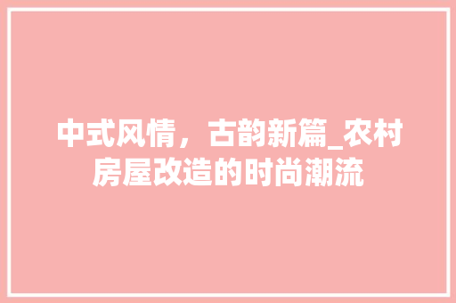 中式风情，古韵新篇_农村房屋改造的时尚潮流 墙面装饰