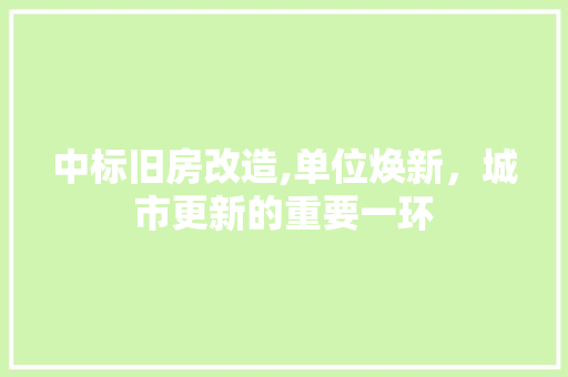 中标旧房改造,单位焕新，城市更新的重要一环 墙面装饰