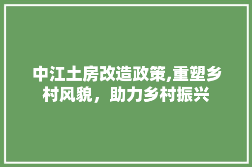 中江土房改造政策,重塑乡村风貌，助力乡村振兴
