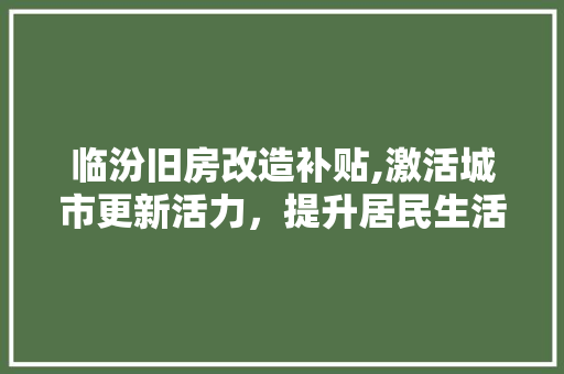临汾旧房改造补贴,激活城市更新活力，提升居民生活品质