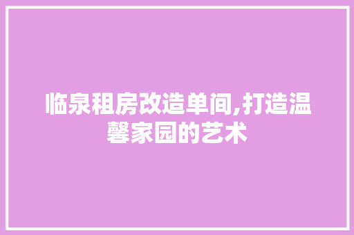 临泉租房改造单间,打造温馨家园的艺术 建筑设计