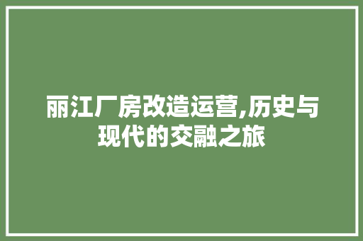 丽江厂房改造运营,历史与现代的交融之旅