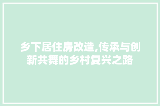 乡下居住房改造,传承与创新共舞的乡村复兴之路