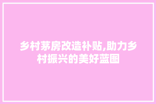 乡村茅房改造补贴,助力乡村振兴的美好蓝图 建筑设计