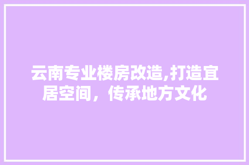 云南专业楼房改造,打造宜居空间，传承地方文化