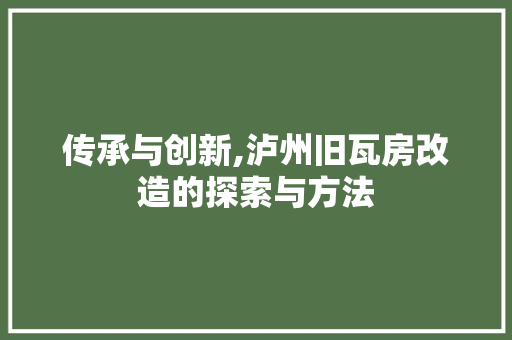 传承与创新,泸州旧瓦房改造的探索与方法