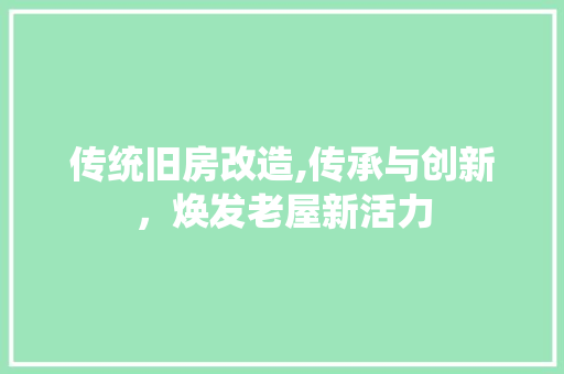 传统旧房改造,传承与创新，焕发老屋新活力
