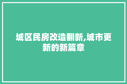 城区民房改造翻新,城市更新的新篇章 装修攻略