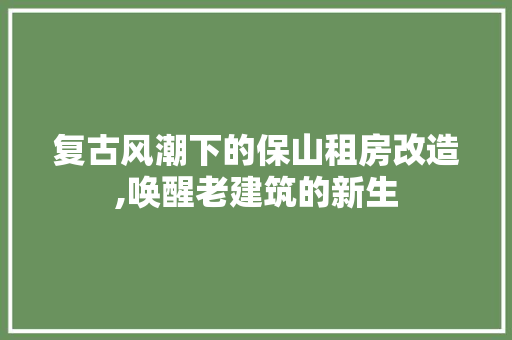 复古风潮下的保山租房改造,唤醒老建筑的新生