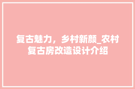复古魅力，乡村新颜_农村复古房改造设计介绍