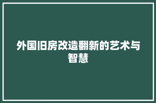 外国旧房改造翻新的艺术与智慧