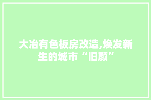 大冶有色板房改造,焕发新生的城市“旧颜” 地面装修