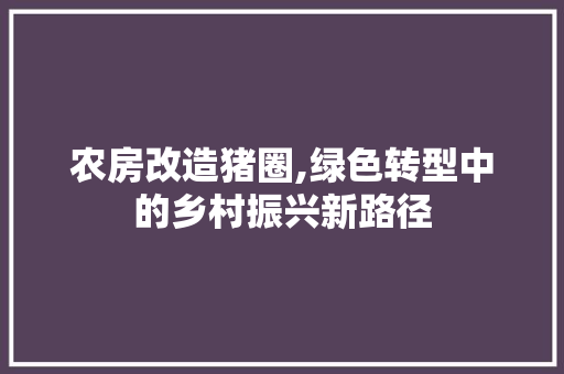 农房改造猪圈,绿色转型中的乡村振兴新路径 地面装修