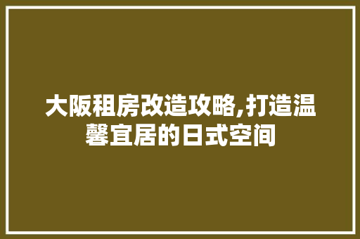 大阪租房改造攻略,打造温馨宜居的日式空间