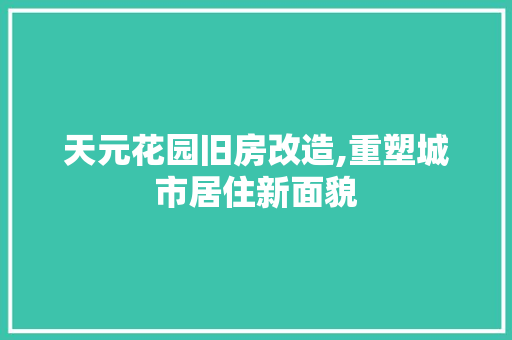 天元花园旧房改造,重塑城市居住新面貌 装修攻略