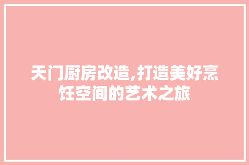 天门厨房改造,打造美好烹饪空间的艺术之旅