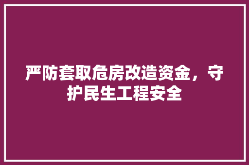 严防套取危房改造资金，守护民生工程安全