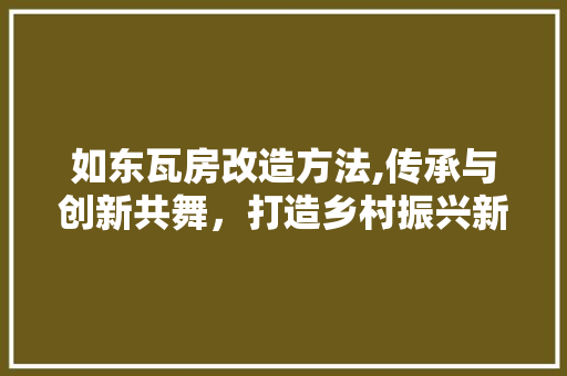 如东瓦房改造方法,传承与创新共舞，打造乡村振兴新样板
