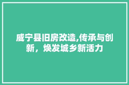 威宁县旧房改造,传承与创新，焕发城乡新活力